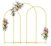 Wokceer Soporte de Arco de Boda de 8, 7.2 y 6.6 Pies - Juego de 3 Soportes de Fondo de Metal Dorado para Ceremonia, Baby Shower, Fiesta de Cumpleaños, Jardín y Decoración