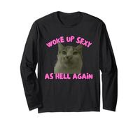 Woke Up Sexy As Hell Again Funny Cat Meme Sarcastic Manga Larga