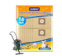 WOKEEPOW 16 Bolsas de Aspiradora Compatibles con Bosch AdvancedVac 20, Bolsas de Filtro de Papel para Recambio 2609256F33, Pack Ahorro para Taller, Garaje y Renovación