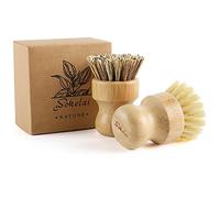 Wokelai Juego de 2 cepillos de bambú para cocina, respetuoso con el medio ambiente, de madera natural, cerdas de sisal, para lavavajillas, ollas de hierro fundido, sartenes, fregadero, juego de 2