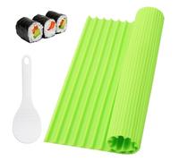 WOKICOR Esterilla de sushi con trae una cuchara de arroz, herramientas de rodillo Su-shi Mat de silicona adecuada para rodillo de sushi casero y verde duradero