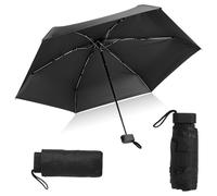 WOKICOR Paraguas manual paraguas plegable negro paraguas pequeño plegable mini 6 varillas, con bolsa de almacenamiento, impermeable y con protección UV, unisex