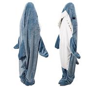 Wokii Manta con Capucha de Tiburón Manta de Tiburón para Adultos Manta Ponible de Tiburón para Adultos Súper Suave y Acogedora Saco de Dormir de Tiburón Cola de Tiburón Manta de Vellón Ponible, Manta