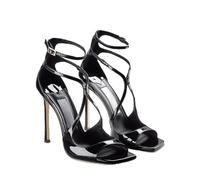 WOkismD 11CM/ 4.33IN Cruzado Hebilla Punta Abierta Tacones de Aguja de tacón Alto Charol Pescado Boca Cuadrado Dedo del pie Discoteca Polo Baile Fiesta de Boda Sandalias de Baile,Negro,42 EU