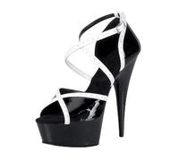 WOkismD 15CM/5.9IN Sandalias de Tiras de Diamantes de imitación Cruzadas con Tacones Altos para Mujer Sandalias de Plataforma Elegantes con Punta Abierta Zapatos,Negro,38 EU