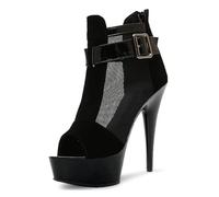WOkismD 15CM/5.9IN Tacones de Aguja Altos para Mujer Hebilla de Malla de Plataforma Correa al Tobillo Zapatos de Vestir Sandalias,Negro,34 EU