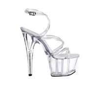 WOkismD 17CM Sandalias sexys de Plataforma Transparente para Mujer con Hebilla de Correa en el Tobillo Tacones Altos Tacones Altos Zapatos de Fiesta de Verano,Blanca,40 EU