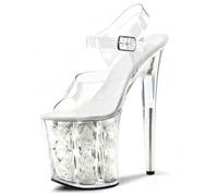 WOkismD 20 cm / 7,87 in Stiletto Tacón Alto Zapatos Mujeres Sexy Sandalias Señoras Open Toe Pole Dance Party Evening Prom, blanco, 36 EU