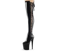 WOkismD 20CM Nightclub Over Knee Boots Sexy Women Pole Dance Boots PU Side Strap High Heels,Negro,36 EU