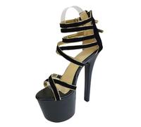 WOkismD 6.69 pulgadas - Sandalias con correa cruzada al tobillo para mujer, plataforma y cremallera, Black, 34 EU