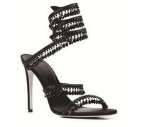 WOkismD 9.5CM Envoltura de Las Mujeres Alrededor de Sandalias Rhinestone Colgante decoración tacón Alto Envolvente Alrededor de Tacones de Aguja,Negro,41 EU