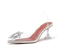 WOkismD 9CM Zapatos de tacón Alto para Mujer con tacón Alto y Cristal, Sandalias de Tiras con Punta Puntiaguda para Citas de Fiesta,Plata,35 EU