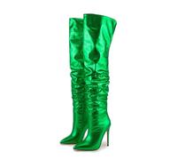 WOkismD Botas Altas con tacón Sexy, Zapatos de Fiesta de tacón de Aguja, Botas de otoño, Zapatos para Mujer de Talla Grande,Verde,40 EU