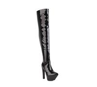 WOkismD Botas altas hasta el muslo con plataforma de 15 cm para mujer, con cremallera lateral, caña larga por encima de la rodilla, tacones gruesos sexis, Black, 38 EU