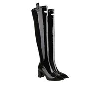WOkismD Botas Altas hasta el Muslo de Cuero sintético PU para Mujer, Punta Puntiaguda, Cremallera Lateral, de Moda, cómodas, sexys, con tacón Grueso Alto,Negro,41 EU