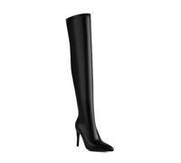 WOkismD Botas Altas hasta el Muslo para Mujer con tacón de Aguja, Punta Puntiaguda y Cremallera Lateral, de Moda, Ideales para Fiestas y Ocasiones Especiales,Negro,37 EU
