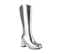 WOkismD Botas Altas hasta la Rodilla con tacón Grueso de 5 cm, Puntera Cuadrada, Cremallera Lateral y tacón Bloque para Vestir,Plata,45 EU