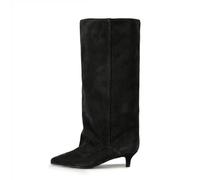 WOkismD Botas Altas hasta la Rodilla para Mujer, Botas hasta la Pantorrilla, tacón bajo de Gatito, Punta en Forma de Punta, tacón de 3.9 Pulgadas,Negro,43 EU
