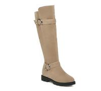 WOkismD Botas Altas hasta la Rodilla para Mujer, cómodas, Planas, de tacón bajo, con Punta Redonda, de Gamuza elástica, largas, con Cremallera Lateral, Zapatos de Vestir,Beige,43