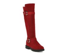 WOkismD Botas Altas hasta la Rodilla para Mujer, cómodas, Planas, de tacón bajo, con Punta Redonda, de Gamuza elástica, largas, con Cremallera Lateral, Zapatos de Vestir,Rojo,38