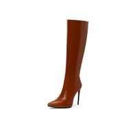 WOkismD Botas Altas hasta la Rodilla para Mujer con Punta y tacón de Aguja de 12CM,Marrón,42 EU
