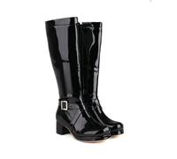 WOkismD Botas Altas hasta la Rodilla para Mujer de 5 cm con tacón Grueso y Cremallera,Negro,45 EU