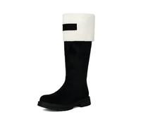 WOkismD Botas de Invierno Negras para Mujer hasta la Mitad de la Pantorrilla con puño de Piel sintética y Suela de Plataforma de Ante,Negro,41 EU