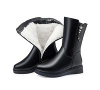 WOkismD Botas de Invierno para Mujer hasta Media Pantorrilla con Cremallera, de Cuero sintético, Forradas con Borrego sintético, con tacón cuña,Negro,41 EU