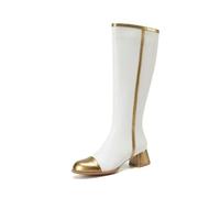 WOkismD Botas de Moda Altas para Mujer con tacón bajo Tipo Bloque y Cremallera Lateral,Blanca,35 EU