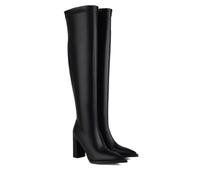 WOkismD Botas de Mujer Altas hasta el Muslo con Tacón Bloque de 9 cm, Punta en Punta, Tensadas sobre la Rodilla,Negro,43 EU