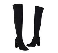 WOkismD Botas de Mujer Altas hasta el Muslo con Tacón Bloque de 9 cm, Punta en Punta, Tensadas sobre la Rodilla,Negro,43 EU