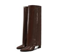 WOkismD Botas de Mujer Altas hasta la Rodilla de 8.5CM con Plegado, Botas de Punta para Vestir,Marrón,44 EU