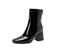 WOkismD Botas de Mujer con tacón Grueso y Punta Cuadrada de 7,5 cm, Botas Altas de otoño con Cremallera,Negro,39 EU