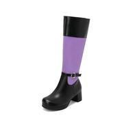 WOkismD Botas de Mujer hasta la Rodilla, Estilo Ecuestre, Punta Cuadrada, tacón bajo Grueso de 5.5CM,Púrpura,34 EU