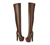 WOkismD Botas de Mujer por Encima de la Rodilla con Plataforma y tacón Alto de 16,5 cm, con Cremallera Lateral, Sexy para Fiestas y Club,Marrón,35 EU