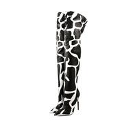 WOkismD Botas de Rodilla para Mujer, Sexy, con Punta Puntiaguda, tacón de Aguja, Cuero, con Cierre, Zapatos de Vestir,Negro,46 EU