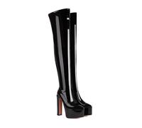 WOkismD Botas de tacón Alto con Cremallera Lateral para Mujer, con Plataforma, Punta Puntiaguda, tacón Grueso de 15 cm por Encima de la Rodilla,Negro,42 EU