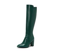 WOkismD Botas de tacón Grueso por Encima de la Rodilla para Mujer, Punta Puntiaguda con Cremallera Lateral, Vestido de Moda para Fiestas y Ocasiones,Verde,42 EU