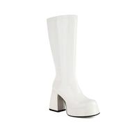 WOkismD Botas hasta la Rodilla de 9,5 cm con Plataforma y tacón Grueso para Mujer, Punta Cuadrada y Cremallera Lateral,Blanca,38 EU