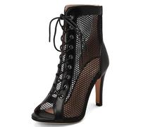 WOkismD Botines de Malla al Aire Libre de Verano para Mujer, Estilo Gladiador, Punta Abierta de 7CM Fashion,Negro,41 EU