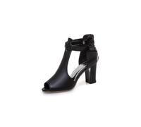 WOkismD Botines de Mujer con Punta Abierta de 8CM, Tacones Gruesos, diseño con Recortes, Sandalias con Cremallera Trasera y Correa Lateral en el Tobillo, Sandalias de Vestir,Negro,34 EU
