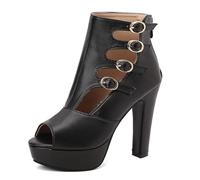 WOkismD Botines de Plataforma con Puntera Abierta para Mujer, con múltiples Hebillas y Recortes, Tacones Gruesos, Zapatos de Vestir y de Fiesta con inspiración Retro,Negro,47 EU