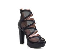 WOkismD Botines de tacón Grueso con Plataforma para Mujer de 12CM, Malla con Recortes, Puntera Abierta, Cremallera Trasera, Sandalias Estilo Gladiador,Negro,40 EU