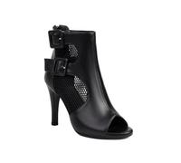 WOkismD Botines de Tobillo con Punta Abierta para Mujer de Malla y Cuero sintético de 9.5CM, Sandalias de tacón Stiletto con Doble Hebilla, Cremallera Trasera,Negro,38 EU