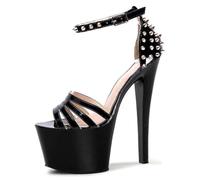 WOkismD Hebilla de Punta Abierta con tacón Abierto con Plataforma Impermeable para Clubes nocturnos de 17 cm con Tacones Altos con Remache Femenino,Negro,35 EU