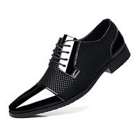 WOkismD Hombres Zapatos de Cuero con Cordones Vestidos Brillantes Negocios Moda Zapatos Casuales Resistentes al Desgaste Zapatos de Boda Transpirables Traje Zapatos,Negro,44