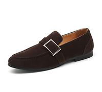 WOkismD Mocasines de Ante para Hombre, Mocasines sin Cordones, Ligeros, Formales, clásicos, de Negocios, para Hombre, con decoración de Hebilla de cinturón,Marrón,43