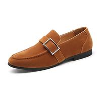 WOkismD Mocasines de Ante para Hombre, Mocasines sin Cordones, Ligeros, Formales, clásicos, de Negocios, para Hombre, con decoración de Hebilla de cinturón,Amarillo,37