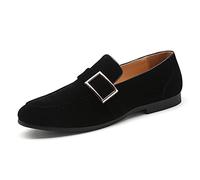 WOkismD Mocasines de Ante para Hombre, Mocasines sin Cordones, Ligeros, Formales, clásicos, de Negocios, para Hombre, con decoración de Hebilla de cinturón,Negro,37