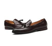 WOkismD Mocasines de Cuero sin Cordones para Hombre, Mocasines de Estilo de conducción, cómodos Zapatos Casuales para Caminar a Diario, Zapatos de Vestir para Bodas y Fiestas,Marrón,42